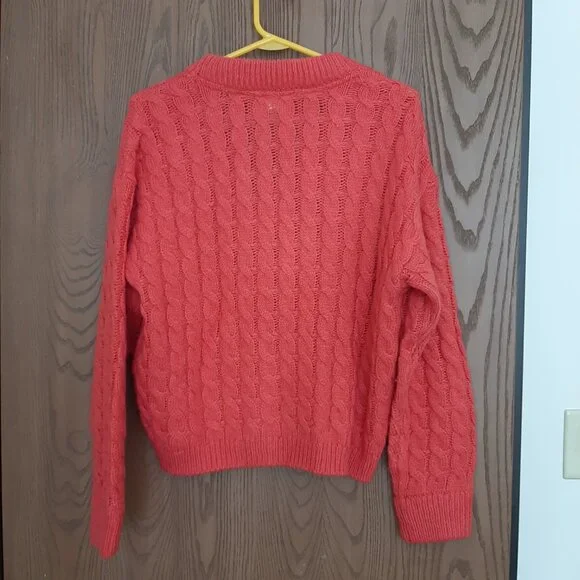 Sundance Hot Pink Floral Embroidered Cable Knit Cardigan Sweater Medium - Picture 7 of 8